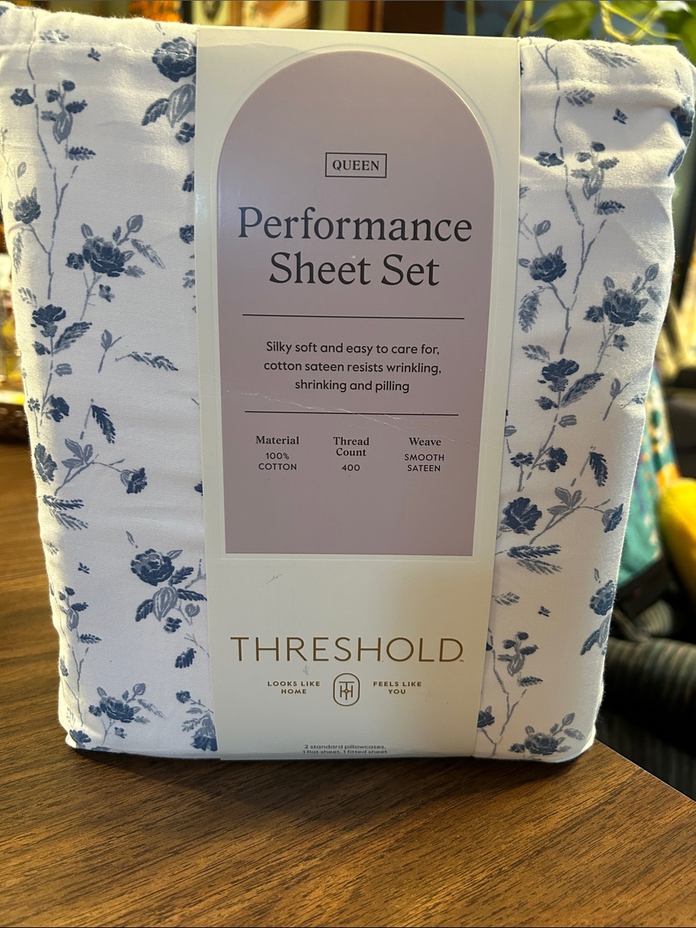 Threshold Queen Sheet Set in White with Blue Floral